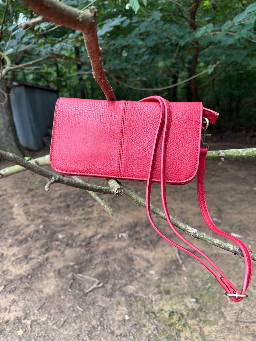 Joy Susan Bright Pinkish red Pebbled Leather Crossbody or Clutch Bag NWOT